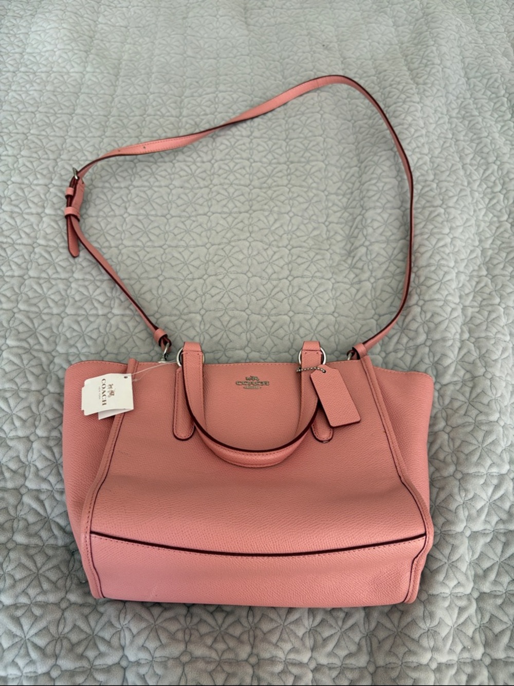 Coach Pink Pebbled Leather Satchel with Adjustable Crossbody Strap